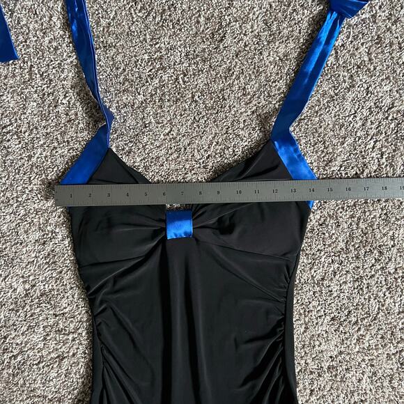 VTG Y2k Women's Taboo Satin Ribbon Trim Asymmetrical Halter Cocktail Dress Sz M - Picture 6 of 7